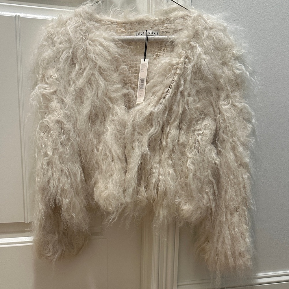 Alice + Olivia Fluffy Cream Lamb’s Wool Jacket
